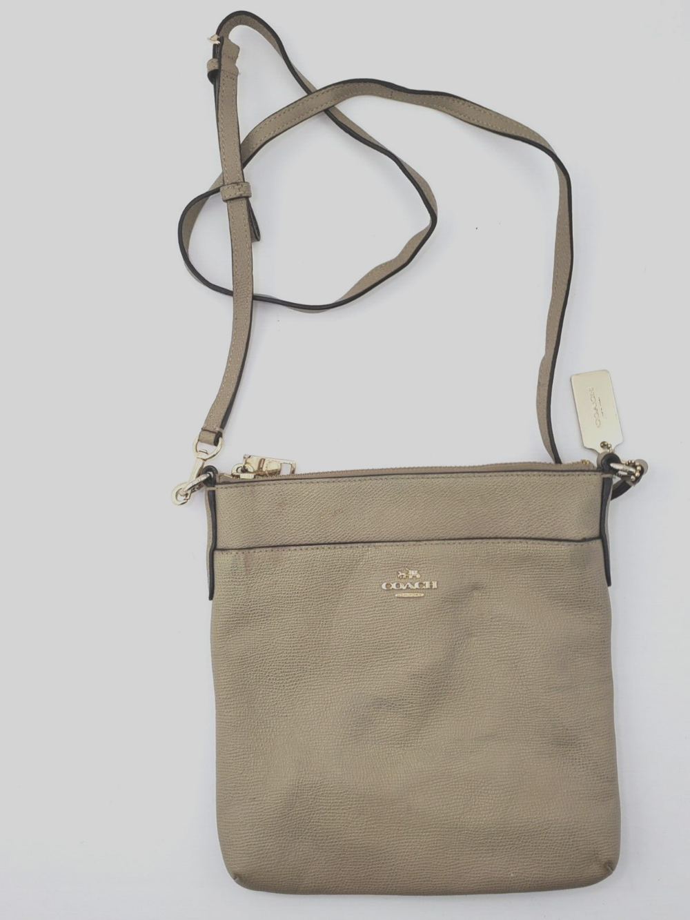 Coach Kitt Used/Spots Grey Crossgrain Leather Crossbody/Swingpack Bag Small